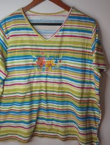 Bon Worth XLP Yellow Orange Candy Stripe Top Petite